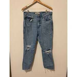 AMO Relaxed Fit Distressed Jeans Women's Size 29 Luxury Denim Streetwear Raw Hem